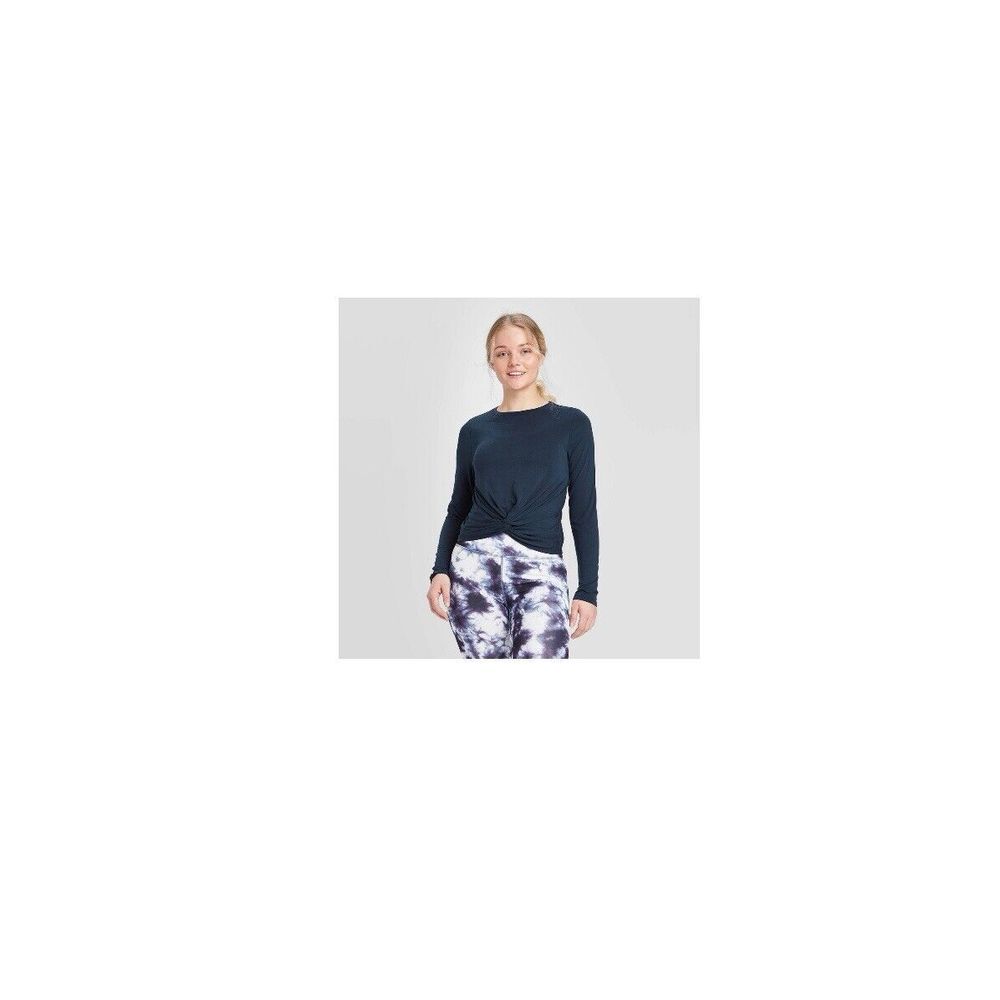 JoyLab Womens Athletic Workout Shirt Top Blue Twist-Front Long Sleeve‎ Size XS